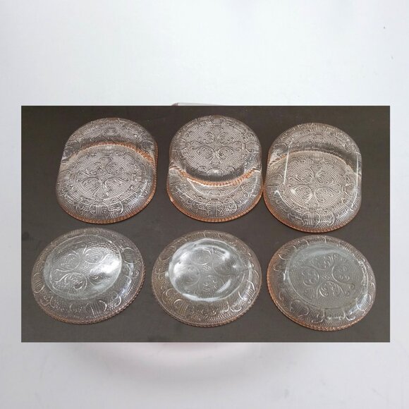 VTG Depression Jeannette Glass Harp Beaded Set of 6 Coasters Pats Sauce Dishes - Picture 4 of 12